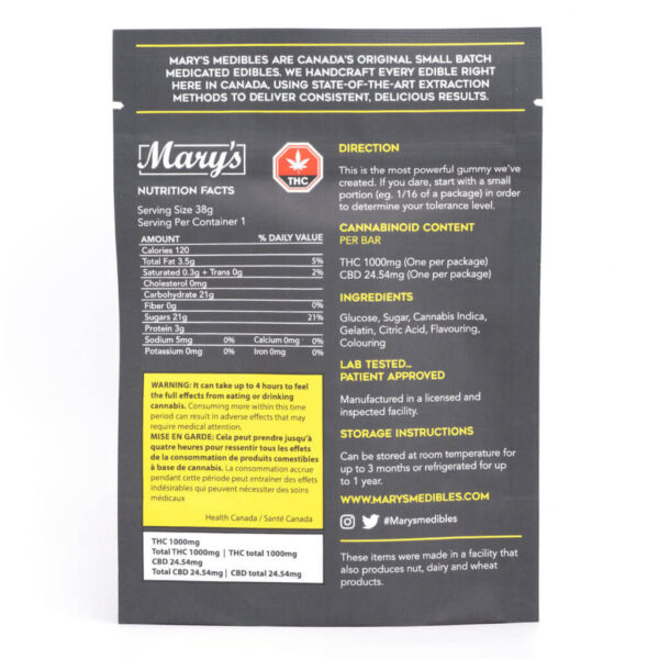 1000mg THC Indica Gummy Bar (Mary’s Edibles) - Image 2
