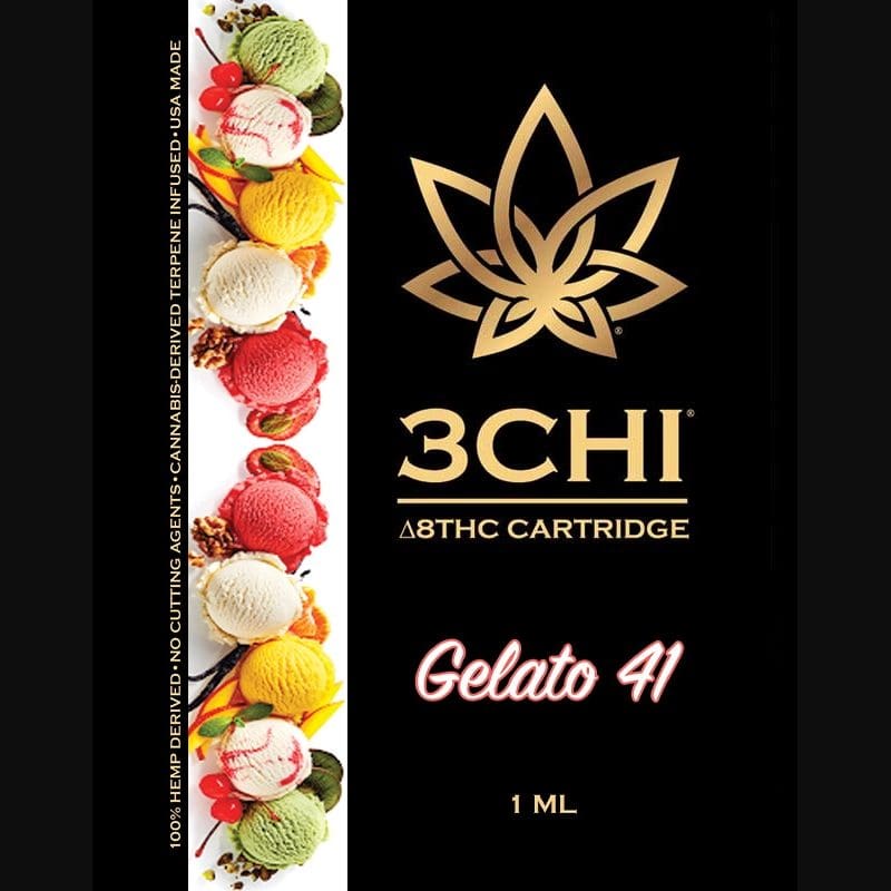 3Chi-Gelato-41-Delta-8-THC-Vape-Cartridge-with-Cannabis-Derived-Terpenes 3Chi Delta 8 THC Vape Cartridge with Cannabis Derived Terpenes – Gelato 41 - Image 1