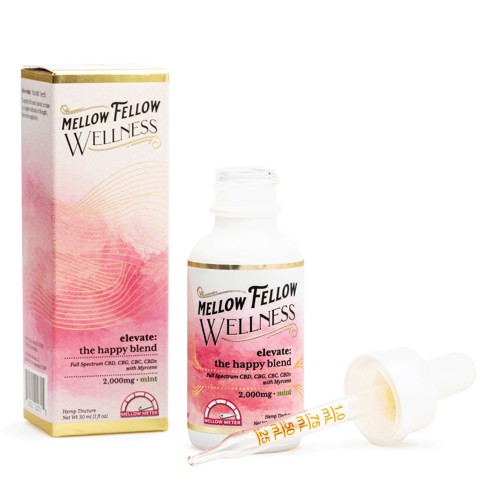 Mellow-Fellow-Wellness-Tincture-Elevate-Blend-Mint-2000-mg-Total-Cannabinoids-Combo Mellow Fellow Wellness Tincture – Happy Blend – Mint (2000 mg Total Cannabinoids) - Image 1