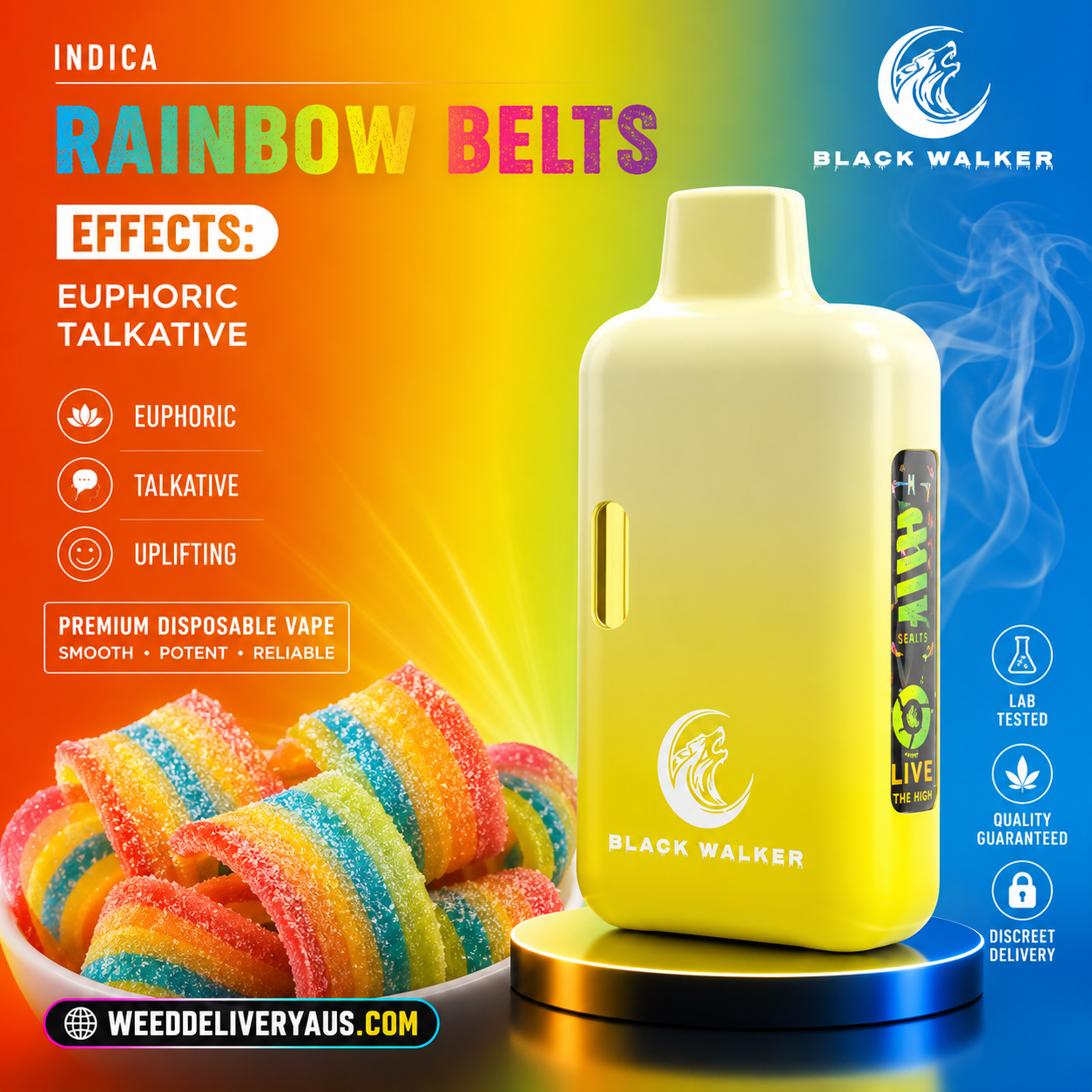Black Walker Hi-Vol Rainbow Belts 2500mg (Indica) Black Walker Hi-Vol Rainbow Belts 2500mg (Indica)